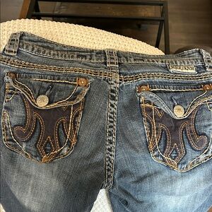 MEK DNM Denim Boot Cut Jeans with Embroidered Flap Pockets